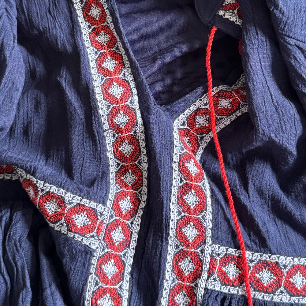 Old Navy | Bohemian Embroidered Swing Dress w/ Tassels, Navy and Red | Small - Picture 12 of 12